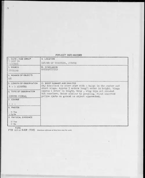 First page of 1954.10 - 8728111 - ISLAND OF TERCEIRA, AZORES