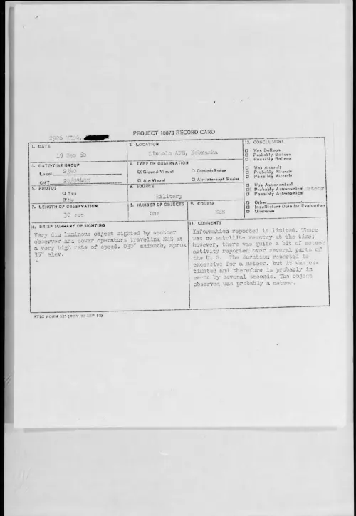 First page of 1960.09 - 8229892 - Lincoln, AFB, Nebraska