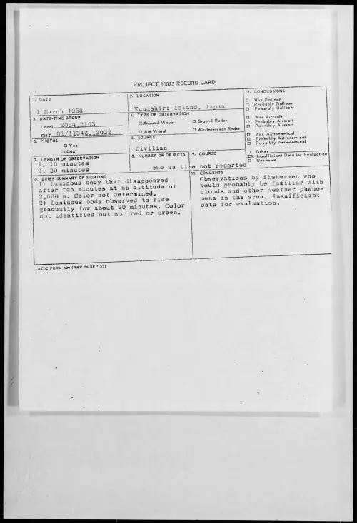 First page of 1958.03 - 6963046 - Kunashiri Island, Japan