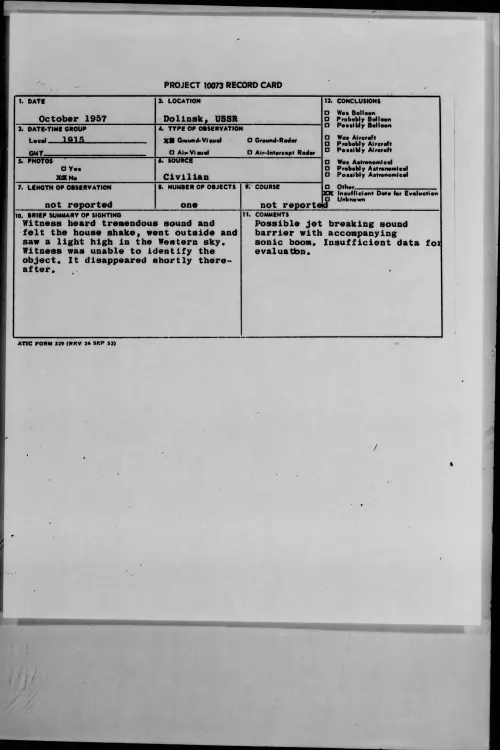 First page of 1957.10 - 6970224 - Dolinsk, USSR