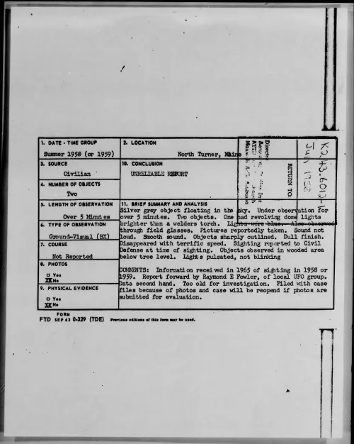 First page of 1958.Summer - 8846121 - North Turner, Maine