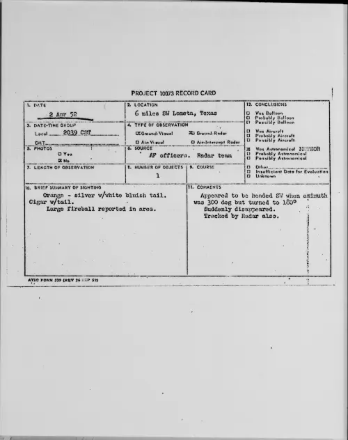 First page of 6 miles SW Lometa, Texas, April 1952