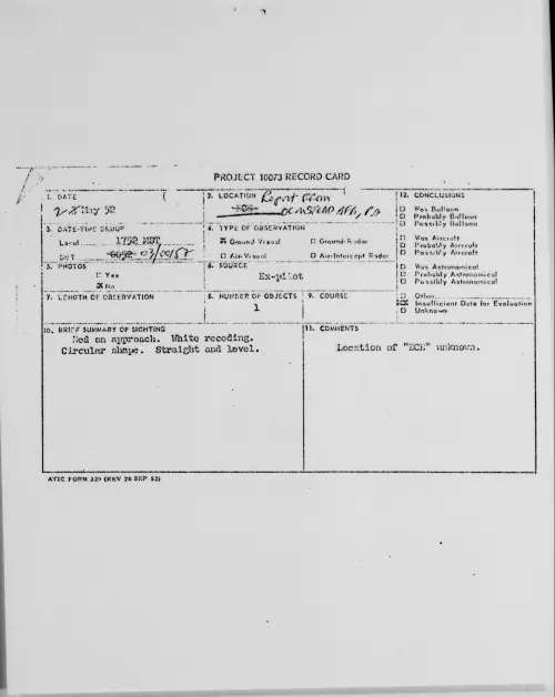 First page of Report From OLMSTEAD AFB, PA, May 1952