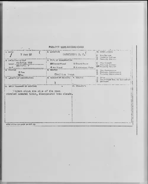 First page of WASHINGTON D.C., August 1952