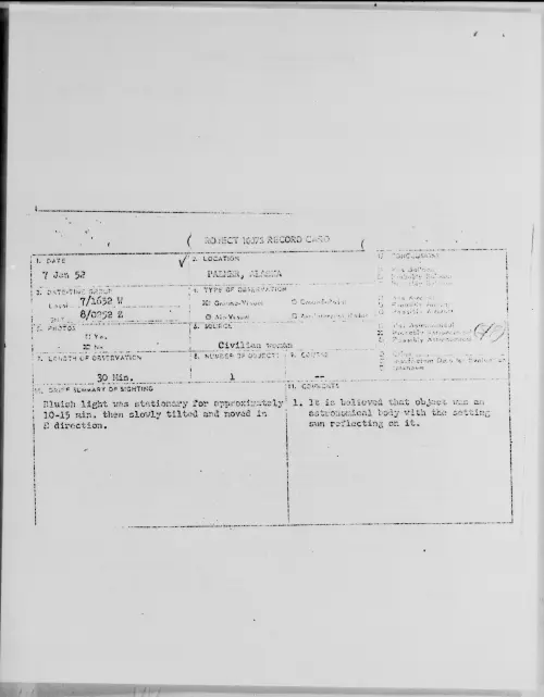 First page of PALMER, ALASKA, January 1952