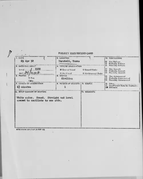 First page of Marshall, Texas, April 1952