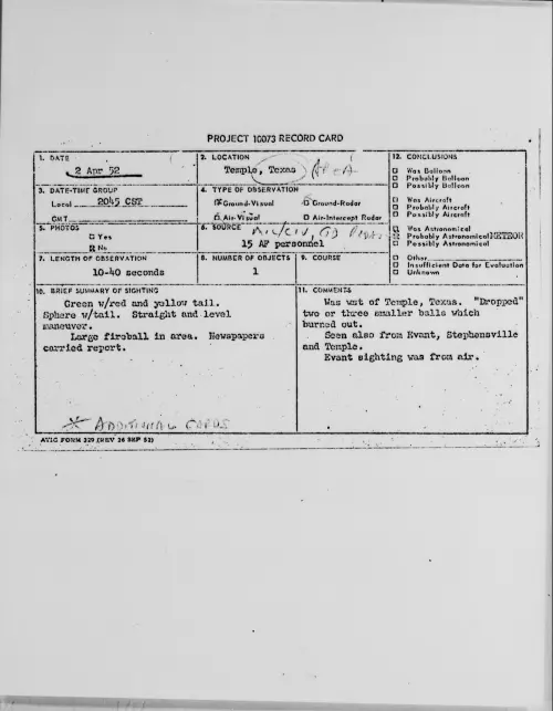 First page of Temple, Texas, April 1952