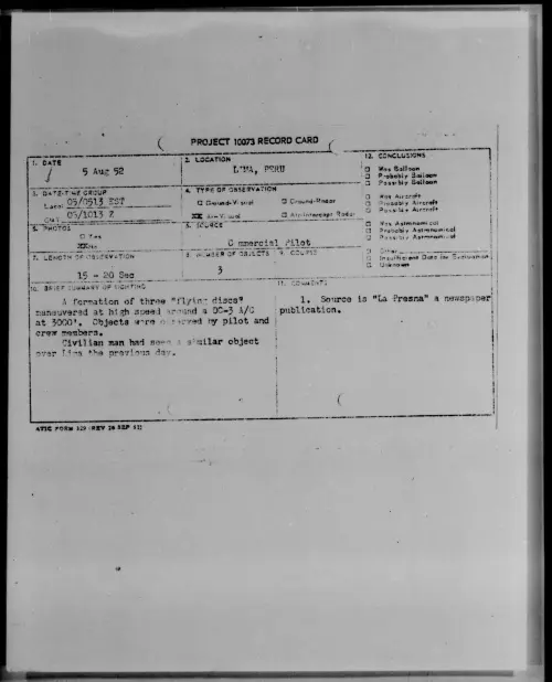 First page of LIMA, PERU, August 1952
