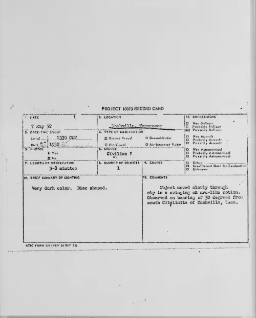 First page of Nashville, Tennessee, May 1952