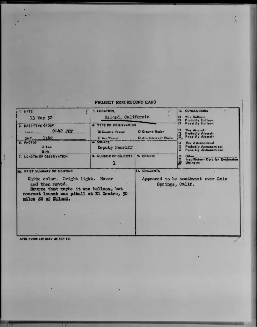 First page of Hiland, California, May 1952