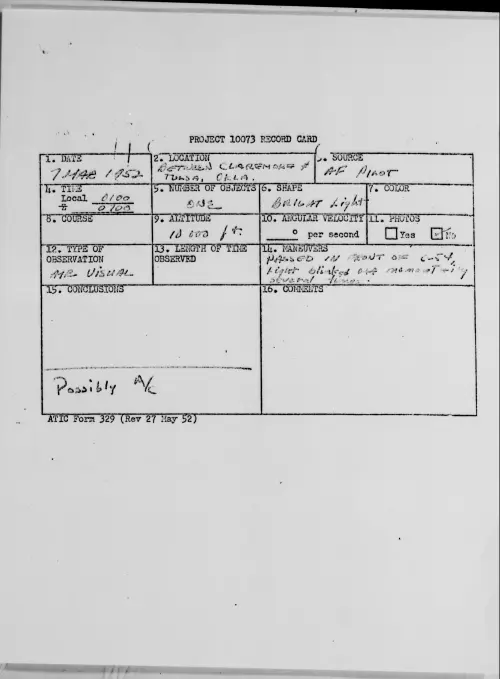 First page of BETWEEN CLAREMORE & TULSA, OKLA., March 1952