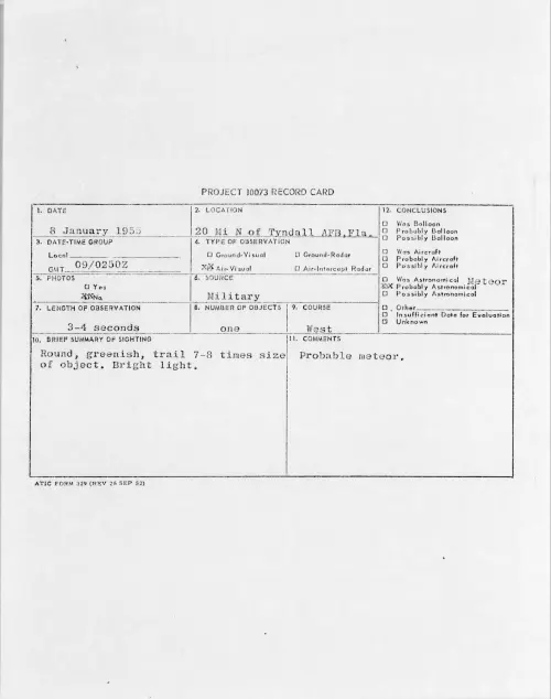 First page of 1955.01 - 6965366 - 20 Mi N Of Tyndall AFB, Fla