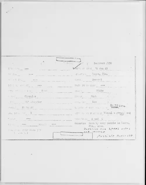First page of Tampa, Fla., January 1949 - Incident Number: 250