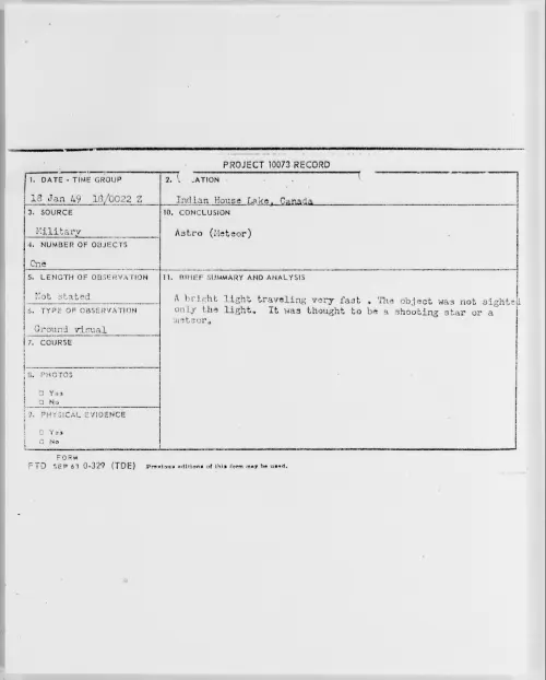 First page of Indian House Lake, Canada, January 1949