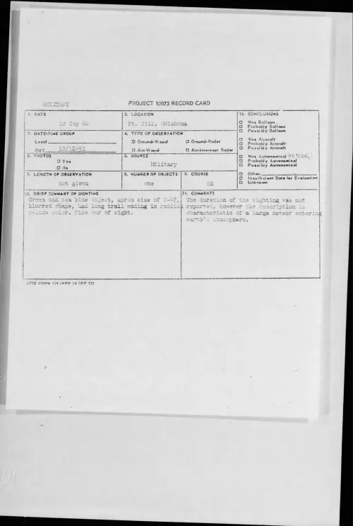First page of 1960.09 - 8227583 - Ft. Sill, Oklahoma
