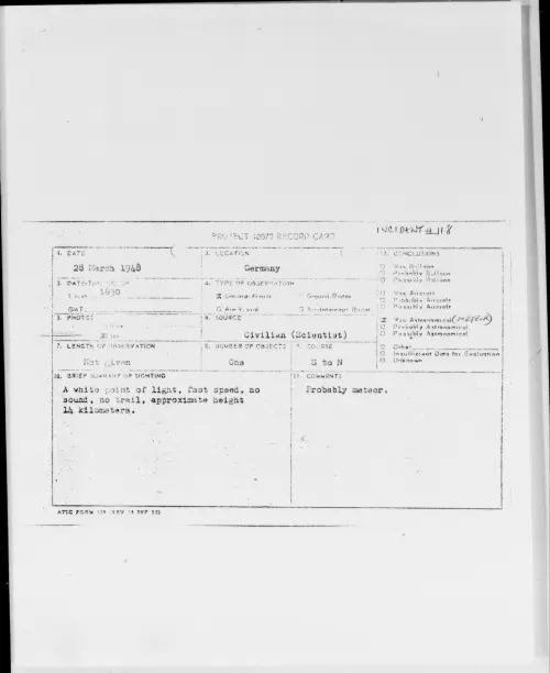 First page of Germany, March 1948 - Incident Number: 118