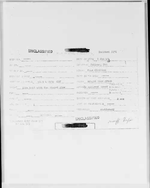 First page of Abilene, Tex, January 1948 - Incident Number: 231