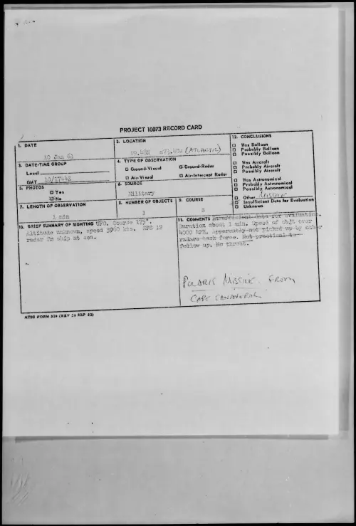 First page of 1961.01 - 8618035 - 19.48N a73.40W (ATLANTIC)