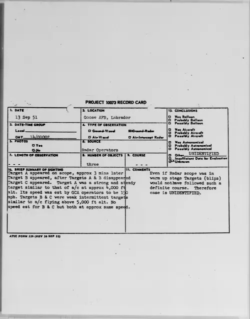First page of Goose AFB, Labrador, September 1951