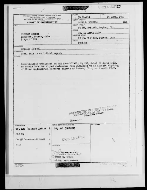 First page of Toledo, Ohio, April 1949 - Incident Number: 281