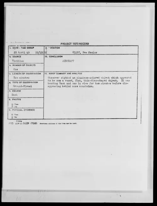First page of Cliff, New Mexico, April 1949