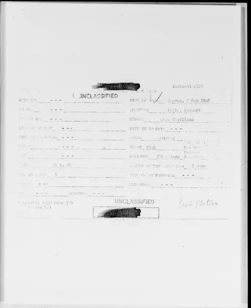 First page of Vejla, Denmark, February 1948 - Incident Number: 120
