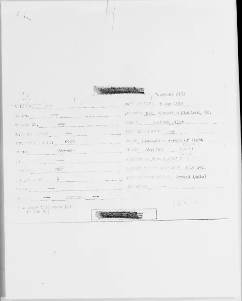 First page of Bet. Parrott & Richland, Ga., August 1948 - Incident Number: 153