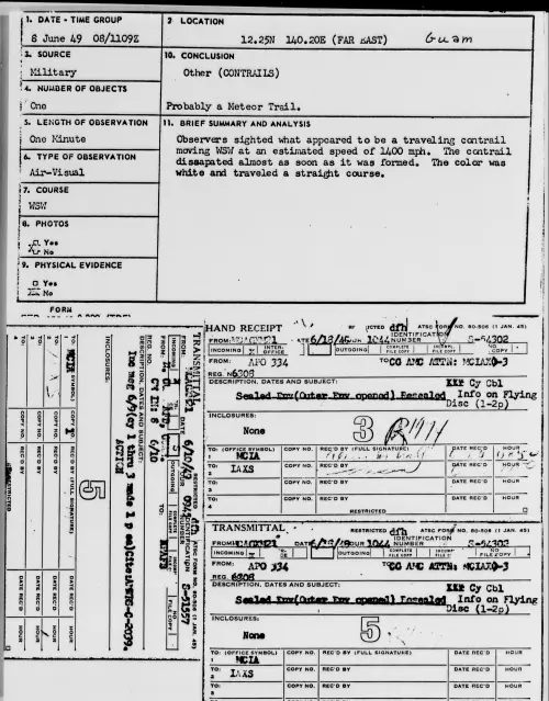 First page of 12.25N 140.20E (FAR EAST) Guam, June 1949