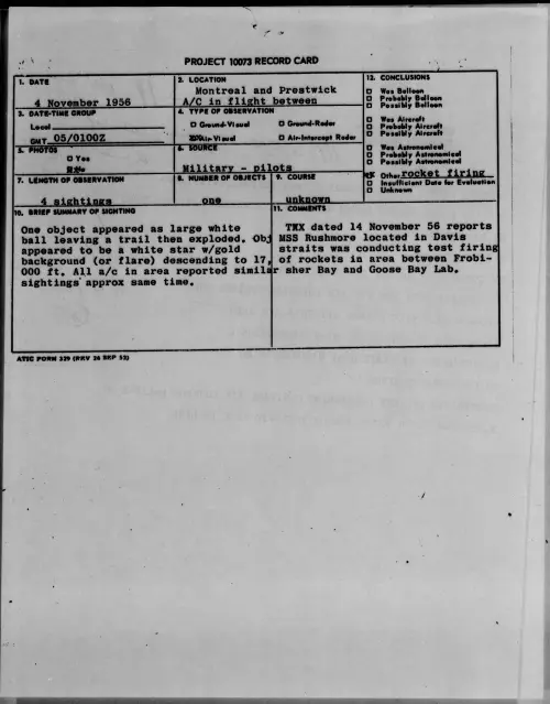 First page of 1956.11 - 7073128 - Montreal and Prestwick A-C in flight between