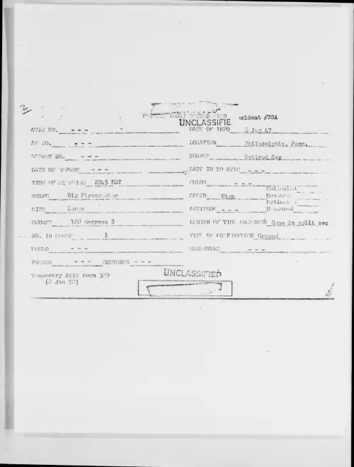 First page of Philadelphia, Penn., August 1947 - Incident Number: 70