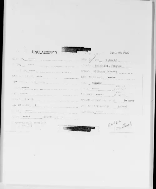 First page of Helsinki, Finland, January 1948 - Incident Number: 100