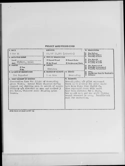 First page of 49.25N 53.30W (Atlantic), November 1951