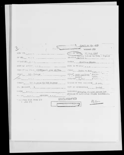 First page of Midway Island To Oshu - beyond Necker I., September 1947 - Incident Number: 59