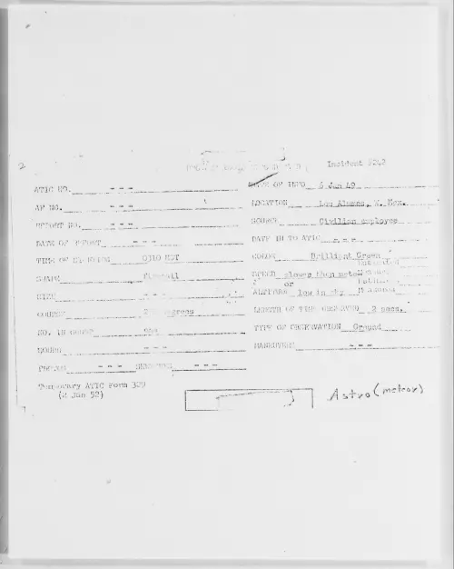 First page of Los Alumes, W. Mex., January 1949 - Incident Number: 242