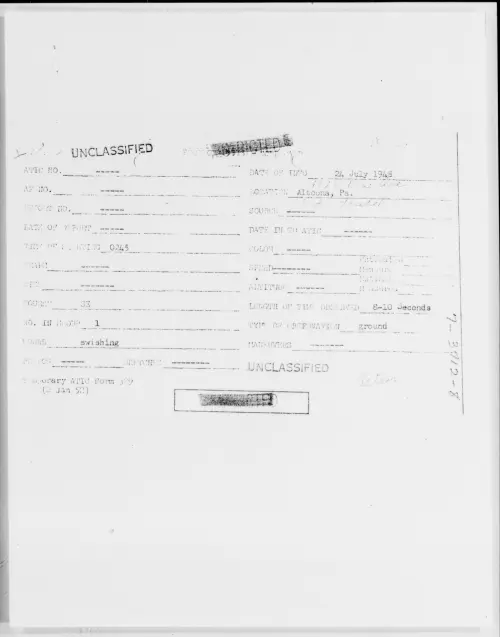 First page of Altoona, Pa., July 1948 - Incident Number: [ILLEGIBLE]