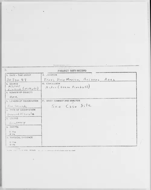 First page of Texas, New Mexico, Arizona Area, January 1949