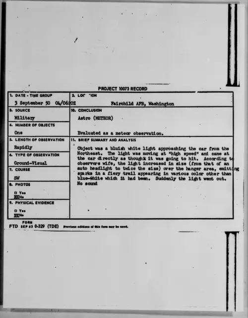 First page of Fairchild AFB, Washington, September 1950