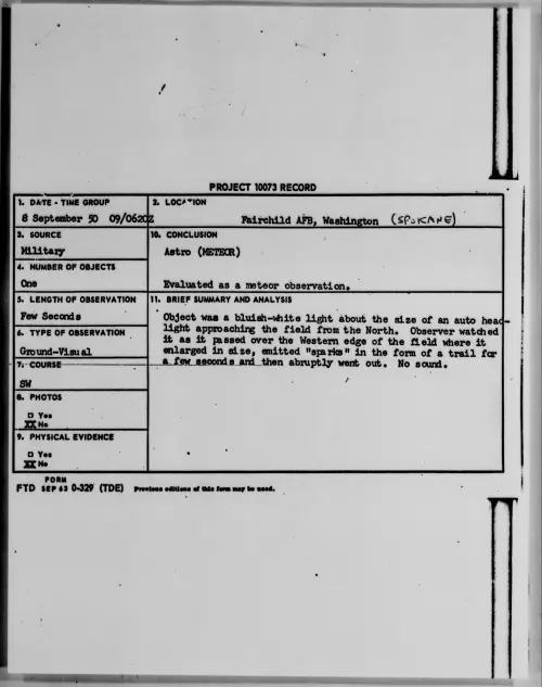 First page of Fairchild AFB, Washington (Spokane), September 1950