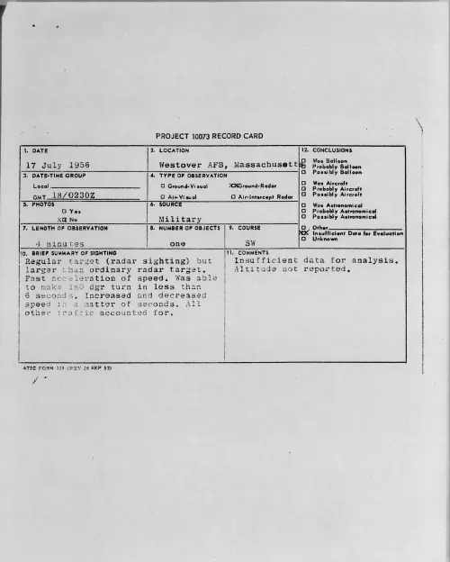 First page of 1956.07 - 6787169 - Westover AFB, Massachusetts