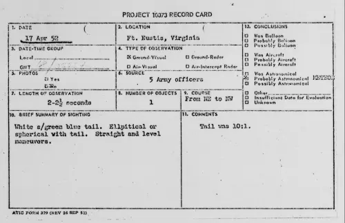 First page of Ft. Eustis, Virginia, April 1952