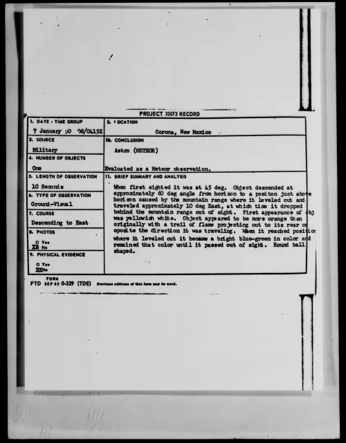 First page of Corona, New Mexico, January 1950