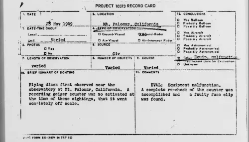 First page of Mt. Palomar, California, November 1949
