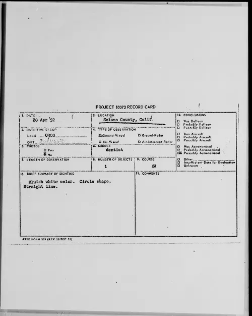 First page of Solano County, Calif., April 1952