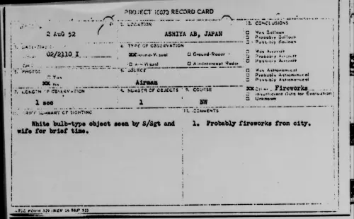 First page of ASHIYA AB, JAPAN, August 1952
