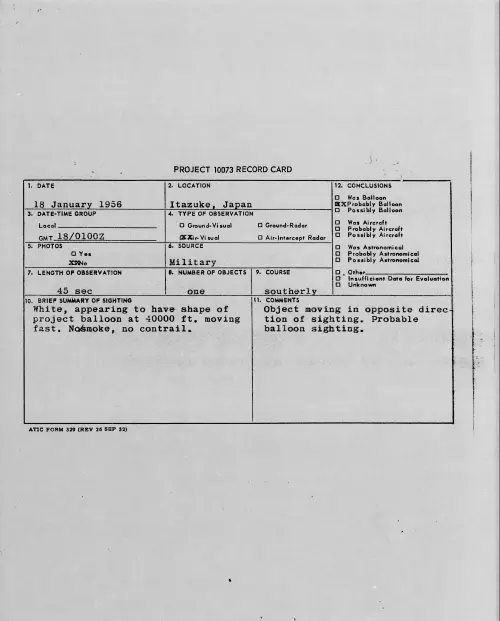 First page of 1956.01 - 7340288 - Itazuke, Japan