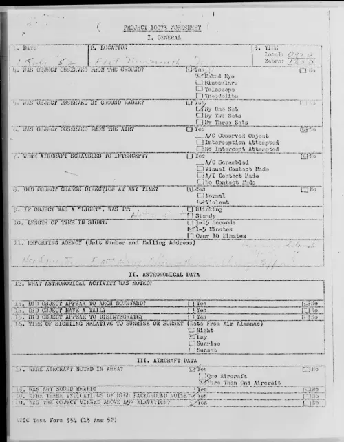 First page of Fort Monmouth, N. J., July 1952 - Incident Number: [ILLEGIBLE]