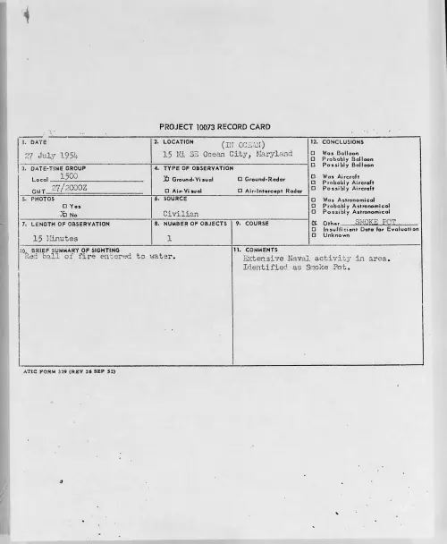 First page of 1954.07 - 8715143 - 15 Mi SE Ocean City, Maryland