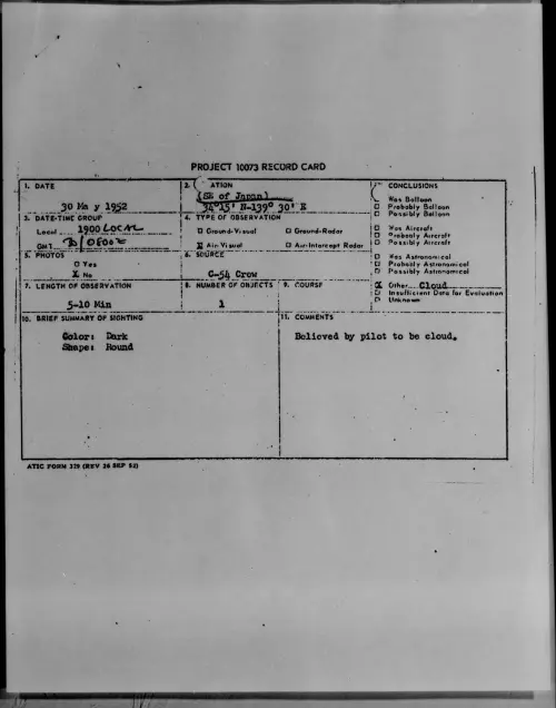 First page of (SE Of Japan) 34DEG15'N-139DEG30'E, May 1952