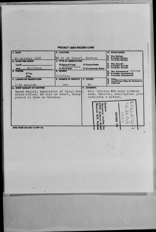 First page of 1957.10 - 7227887 - 20 mi SE Kassel, Germany