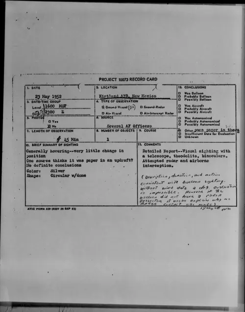 First page of Kirtland AFB, New Mexico, May 1952
